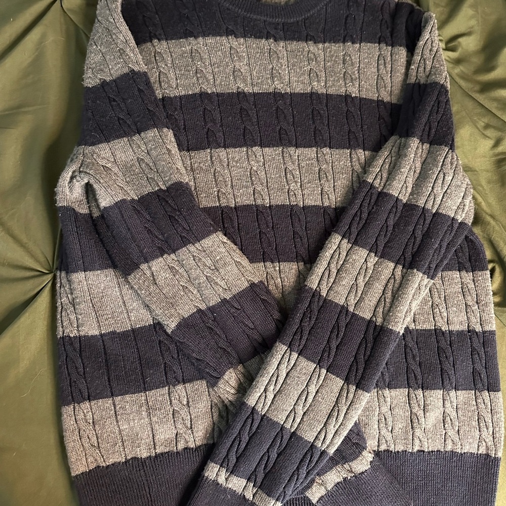 Soft Gray and Navy Blue Stripped Sweater
